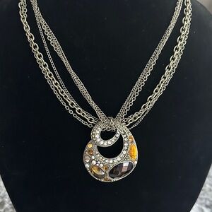 Antique Gold and Rhinestone Pendant Necklace